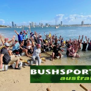 Survivor-challenge-team-fun-surfers paradise Gold Coast Sheraton Mirage. Water raft building n the beach next to Sheraton Mirage Resorts Corporate Group accommodation hotel and conferences for events and conference activities. Celebrate success and have fun with your team staff.