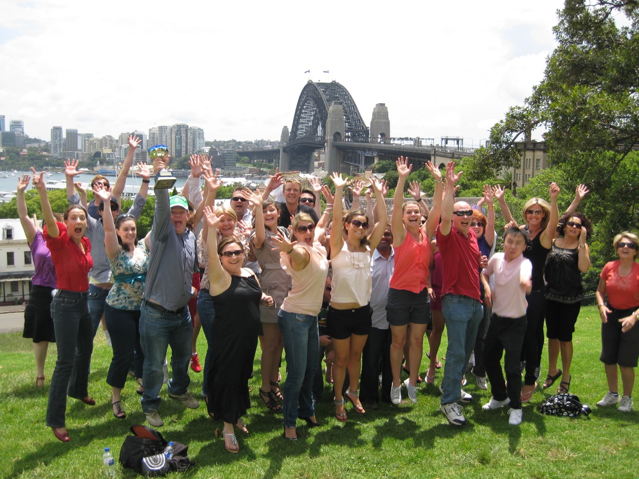 100 Sydney corporate group staff starting their amazing race team Building Activities by Bush Sports.